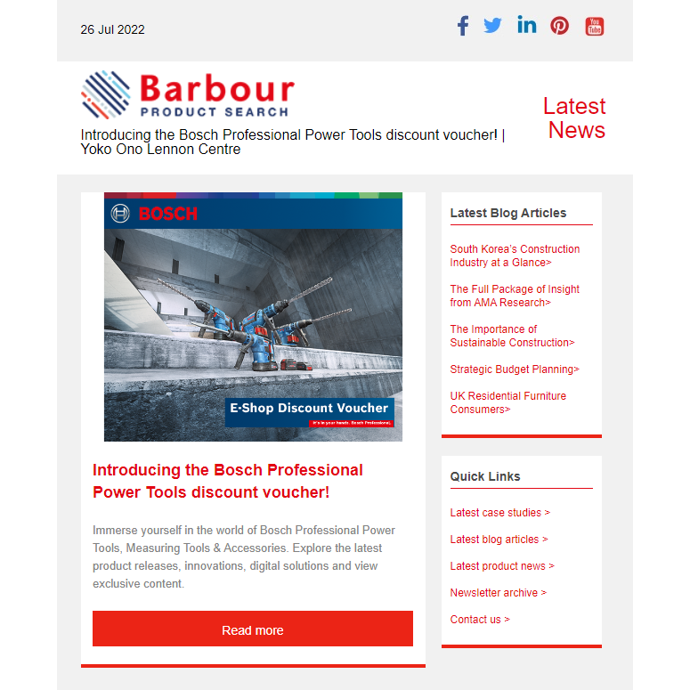 Introducing the Bosch Professional Power Tools discount voucher! | Yoko Ono Lennon Centre