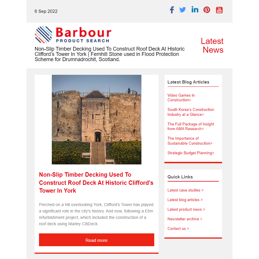 Non-Slip Timber Decking Used To Construct Roof Deck At Historic Clifford’s Tower In York | Fernhill Stone used in Flood Protection Scheme for Drumnadrochit, Scotland.
