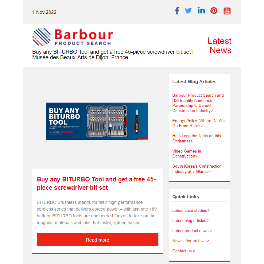 Buy any BITURBO Tool and get a free 45-piece screwdriver bit set | Musée des Beaux-Arts de Dijon, France