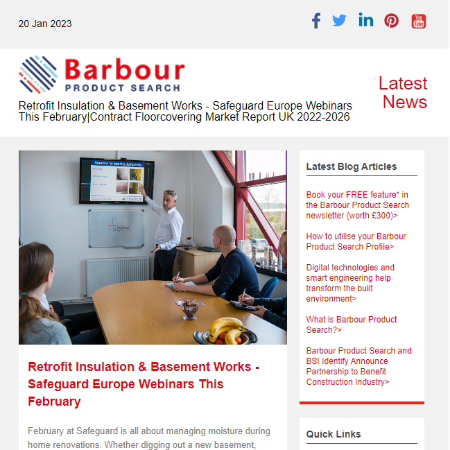 Retrofit Insulation & Basement Works - Safeguard Europe Webinars This February|Contract Floorcovering Market Report UK 2022-2026