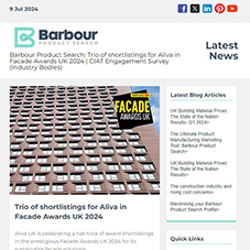 Barbour Product Search:  Trio of shortlistings for Aliva in Facade Awards UK 2024 |  CIAT Engagement Survey (Industry Bodies)