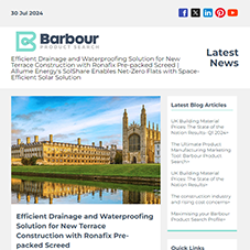 Barbour Product Search: Drainage and Waterproofing Solution for New Terrace Construction with Ronafix Pre-packed Screed | Allume Energy's SolShare Enables Net-Zero Flats