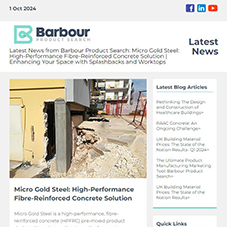 Latest News from Barbour Product Search: Micro Gold Steel: High-Performance Fibre-Reinforced Concrete Solution |  Enhancing Your Space with Splashbacks and Worktops