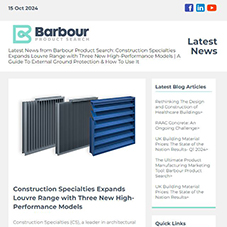 Latest News from Barbour Product Search:  Construction Specialties Expands Louvre Range with Three New High-Performance Models | A Guide To External Ground Protection & How To Use It