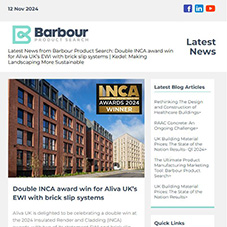 Latest News from Barbour Product Search:  Double INCA award win for Aliva UK’s EWI with brick slip systems | Kedel: Making Landscaping More Sustainable