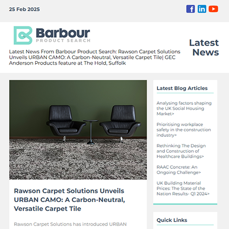 Latest News From Barbour Product Search:  Rawson Carpet Solutions Unveils URBAN CAMO: A Carbon-Neutral, Versatile Carpet Tile| GEC Anderson Products feature at The Hold, Suffolk