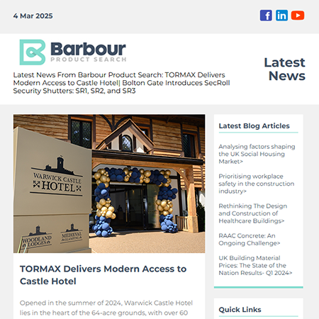 Latest News From Barbour Product Search:  TORMAX Delivers Modern Access to Castle Hotel | Bolton Gate Introduces SecRoll Security Shutters: SR1, SR2, and SR3