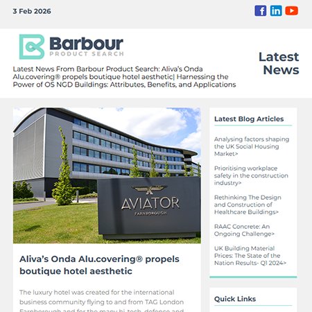 Latest News From Barbour Product Search: Aliva’s Onda Alu.covering® propels boutique hotel aesthetic| Harnessing the Power of OS NGD Buildings: Attributes, Benefits, and Applications