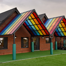 Unique Broxap rainbow canopies for Swindon Primary School Unique Broxap rainbow canopies for Swindon Primary School