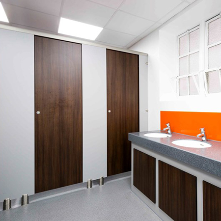 Venesta Quantum toilet cubicles at BMAG washroom refurbishment