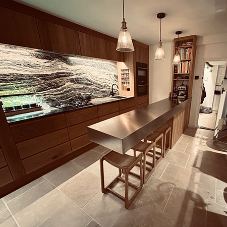 Brushed satin stainless steel gallery worktop for stunning Hampshire kitchen Brushed satin stainless steel gallery worktop for stunning Hampshire kitchen
