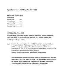 Technical specification TORMAX 2201 sliding door operator