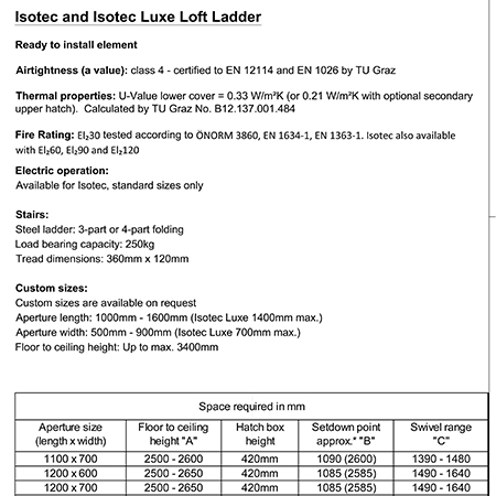 Isotec & Isotec Luxe technical data Isotec & Isotec Luxe technical data