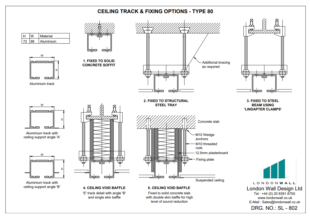 SL-802 Ceiling track and fixing options - Type 80-100 SL-802 Ceiling track and fixing options - Type 80-100