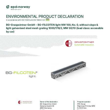 EPD: BG-Graspointner GmbH – BG-FILCOTEN light NW 100, No. 0, without slope & light