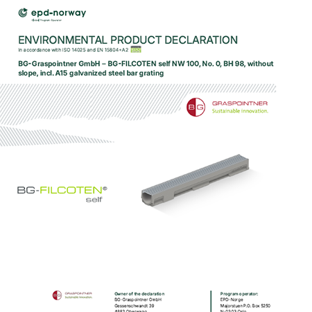 EPD: BG-Graspointner GmbH – BG-FILCOTEN self NW 100, No. 0, BH 98, without slope,