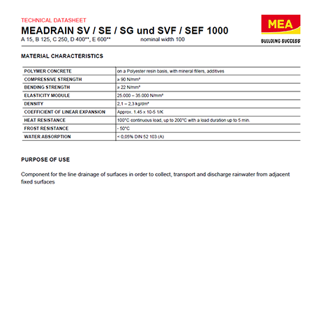 MEADRAIN Technical Data Sheet MEADRAIN Technical Data Sheet