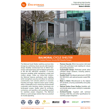 Balmoral Cycle Shelter Spec Sheet Balmoral Cycle Shelter Spec Sheet