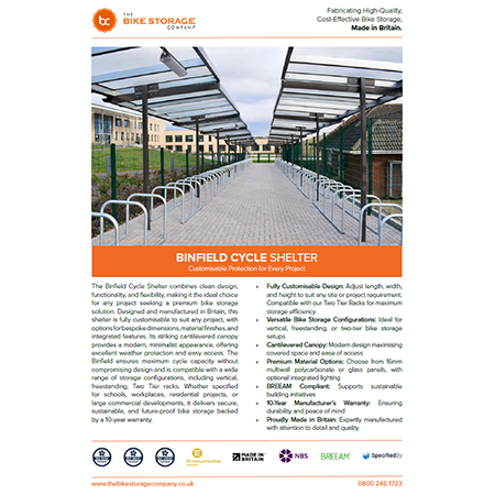 Binfield Cycle Shelter Spec Sheet Binfield Cycle Shelter Spec Sheet