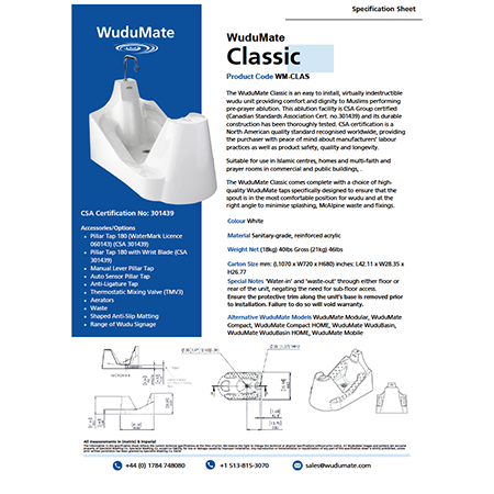 WuduMate Classic Specification Sheet WuduMate Classic Specification Sheet