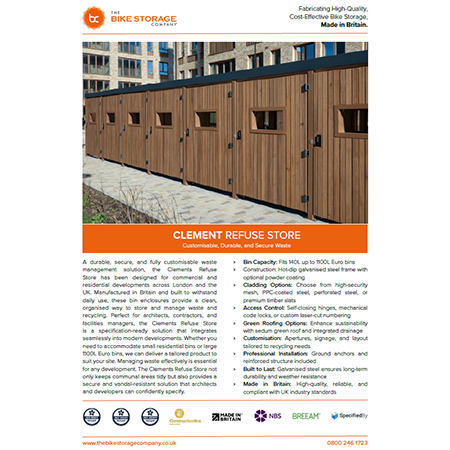 Clement Refuse Store Spec Sheet Clement Refuse Store Spec Sheet