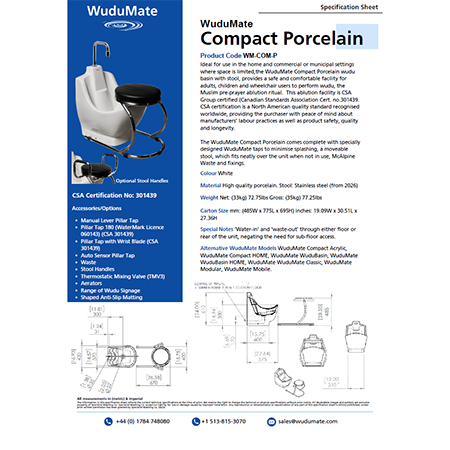 WuduMate Compact Porcelain Specification Sheet WuduMate Compact Porcelain Specification Sheet