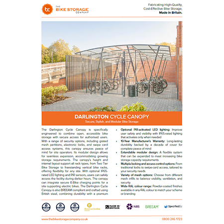 Darlington Cycle Canopy Specification Sheet Darlington Cycle Canopy Specification Sheet