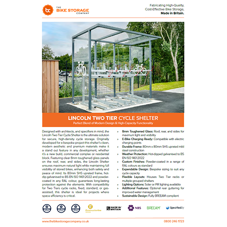 Lincoln Two Tier Cycle Shelter Specification Sheet Lincoln Two Tier Cycle Shelter Specification Sheet