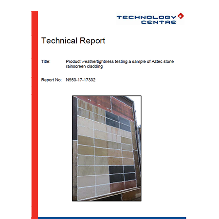 Product weathertightness testing a sample of Aztec stone rainscreen cladding Product weathertightness testing a sample of Aztec stone rainscreen cladding