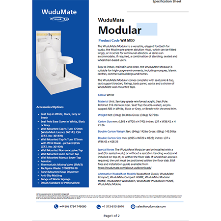 WuduMate Modular Specification Sheet WuduMate Modular Specification Sheet