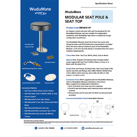 WuduMate Modular Seat Pole Seat Top Spec Sheet WuduMate Modular Seat Pole Seat Top Spec Sheet