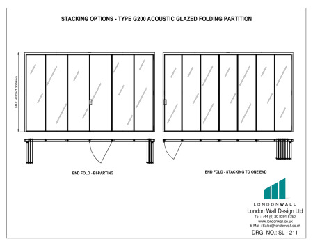 SL-211 Stacking Options - Type G200 Acoustic glazed folding partition SL-211 Stacking Options - Type G200 Acoustic glazed folding partition