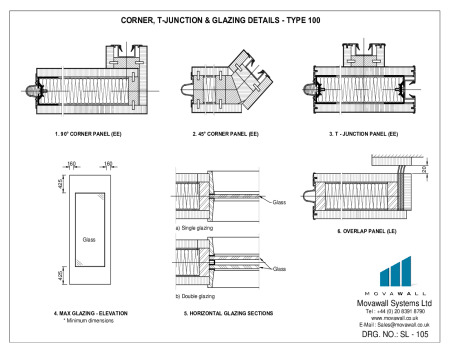 SL-105 Corner, T-Junction and glazing details - Type 100