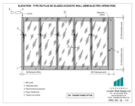 SL-114 Elevation - Type RG Plus SE Glazed acoustic wall (Semi Electric Operation - Thinner frame option)1 SL-114 Elevation - Type RG Plus SE Glazed acoustic wall (Semi Electric Operation - Thinner frame option)1