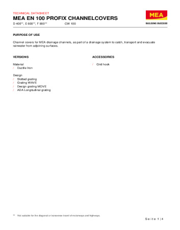 MEA EN 100 PROFIX Channel Covers MEA EN 100 PROFIX Channel Covers