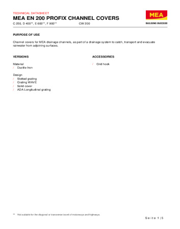 MEA EN 200 PROFIX Channel Covers MEA EN 200 PROFIX Channel Covers